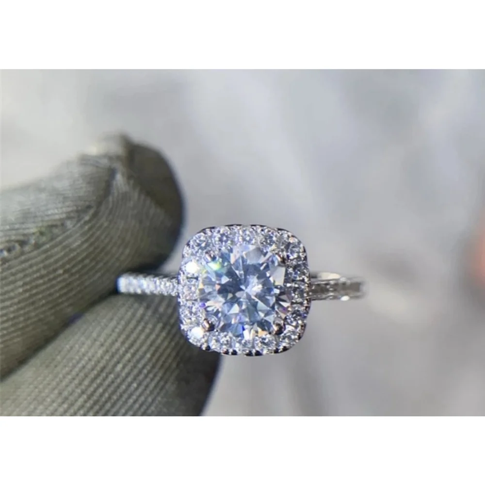 2 Ct Pave Halo Round Platinum Plated S925 Diamond Engagement‎ Ring, Size 8